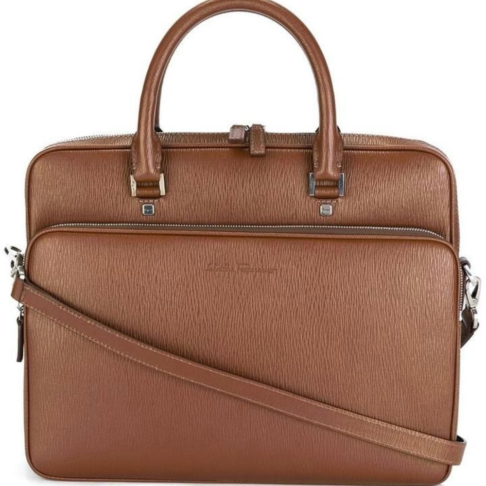 Salvatore Ferragamo Tan Leather Briefcase